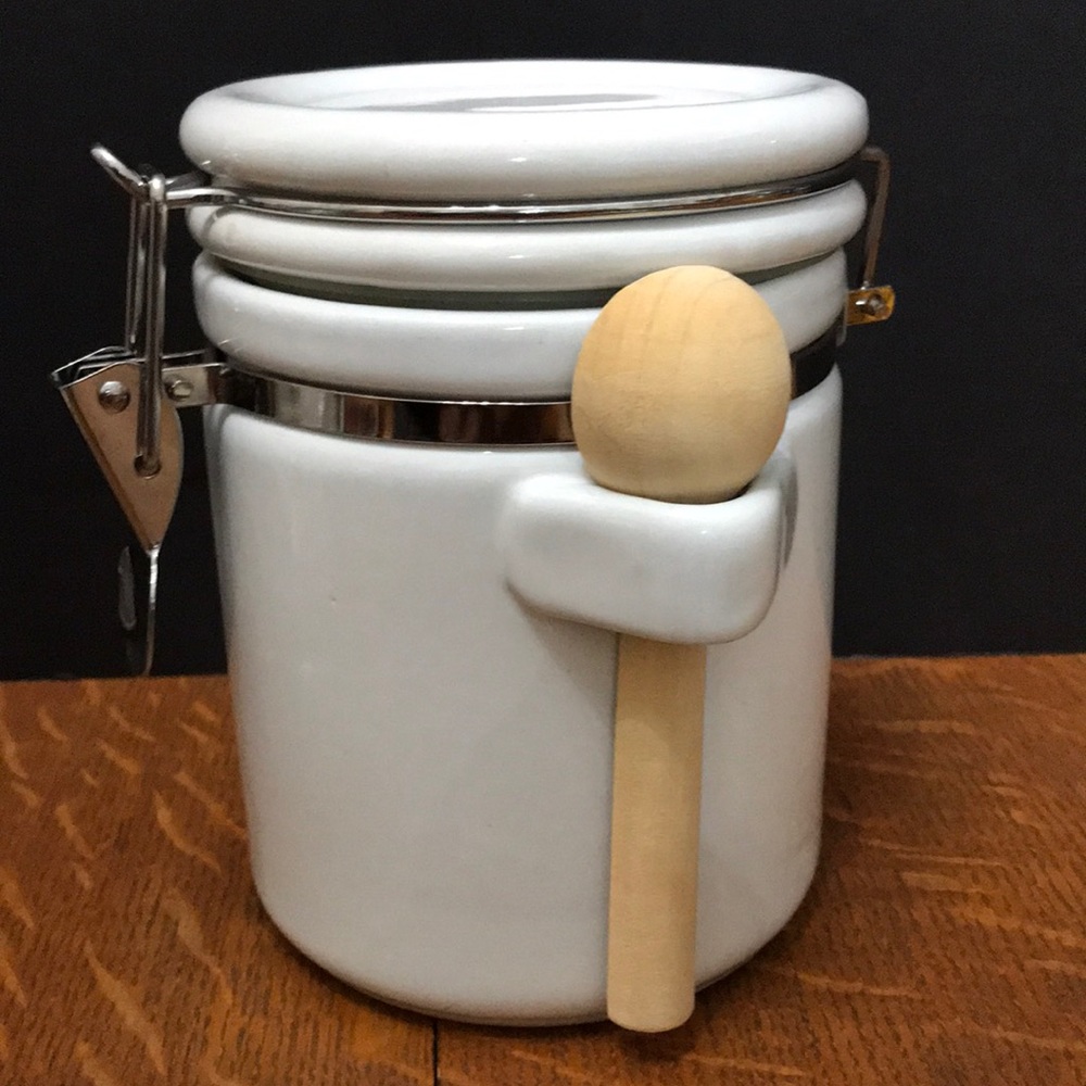 Ceramic Canister WHITE Wood Spoon